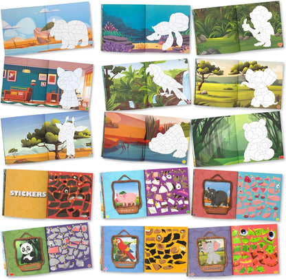 Fun Paint with Sticker Books for Kids Set of 2 - Entertaining Sticker Activity with Vibrant Themes Keeps Kids Ages 4-8 Busy - Perfect Puzzle to Learn Shapes and Numbers at Home or Travelling