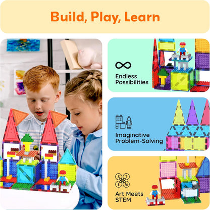 PicassoTiles 333pcs Magnetic Brick Tile and Magnetic Tile Combo Set, Action Figures included, Building Blocks STEM Toys, Educational Montessori Preschool Toddler classroom learning toys, Kids activity
