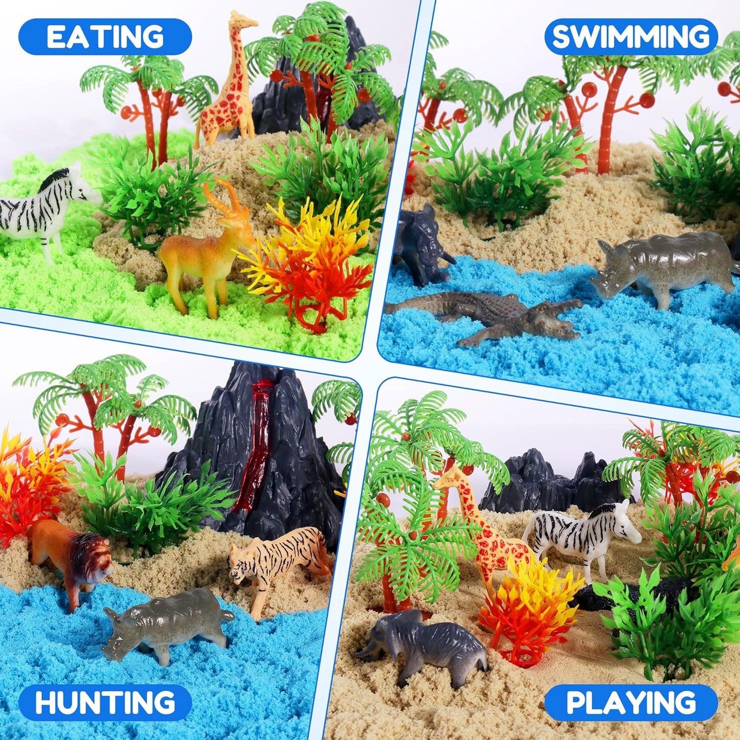 Billeeit Animal Sensory Bin Sand Toy, Play Sand Kit w/lid and 2.2lbs Moldable Sensory Sand, Molds, Tools, Map Set 30+pcs Total, Fun Gifts for Kids 3+