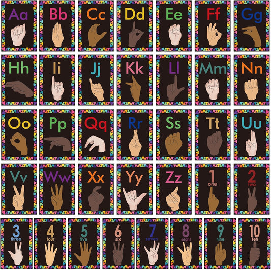Sign Language Bulletin Board Letters - 36 ASL Alphabet Learning ABC Alphabet Poster Classroom Decor Cards Set Kindergarten/Primary School Classroom Wall Decor Daycare/Homeschool Supplies (Colorful)
