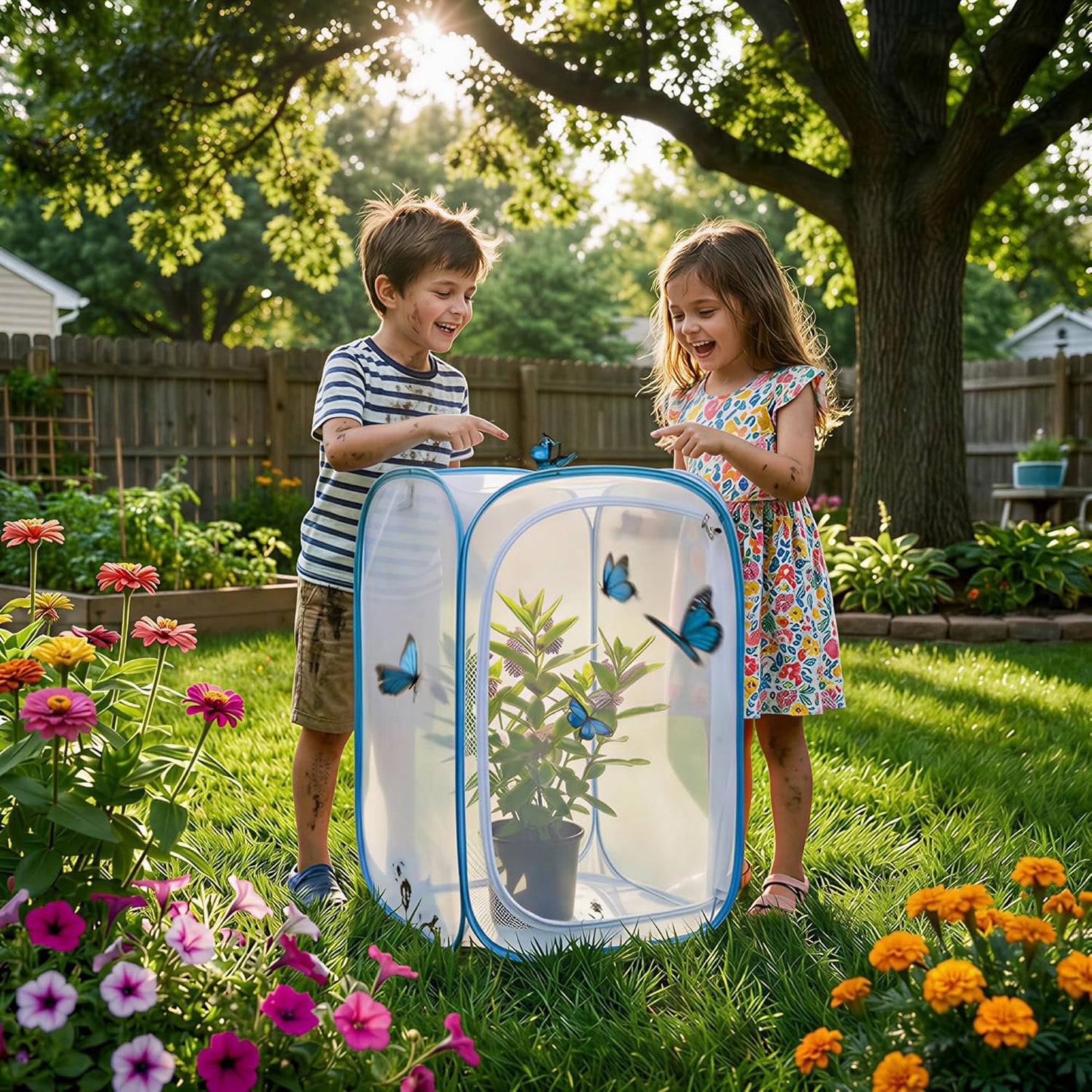 Insect & Butterfly Habitat Cage, Portable Pop-Up Terrarium with Mesh Sides, Bug Catching & Observation Enclosure for Caterpillars, Small Insects, Outdoor & Classroom Use, 23.6 Inches Tall