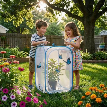 Insect & Butterfly Habitat Cage, Portable Pop-Up Terrarium with Mesh Sides, Bug Catching & Observation Enclosure for Caterpillars, Small Insects, Outdoor & Classroom Use, 23.6 Inches Tall