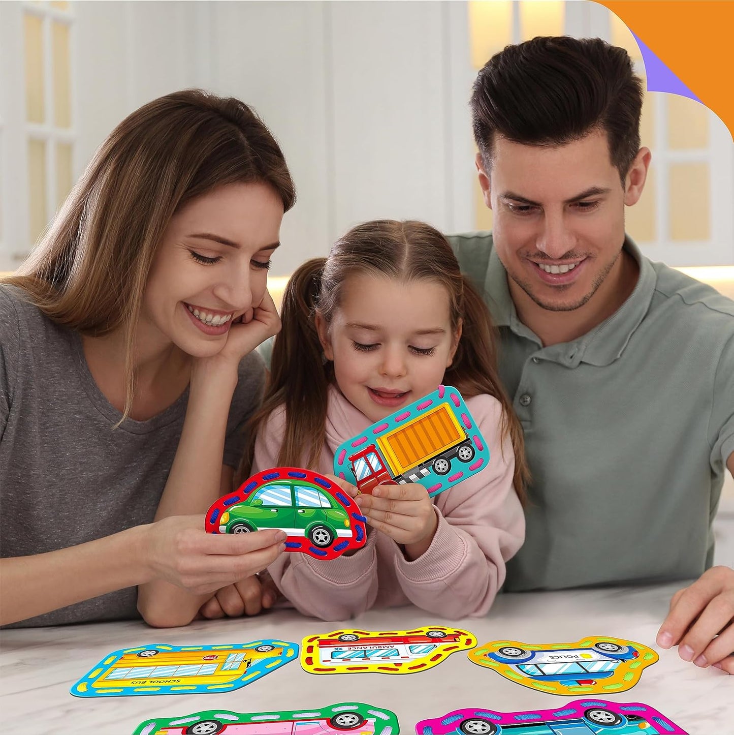 SpriteGru 9 Pieces Kids Lacing Cards, Double Sided Sewing Cards in 9 Vehicle Cards with 9 Colorful Laces, Imagination Development Lacing Toys Games for Children Educational and Learning Activity
