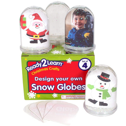 READY 2 LEARN Christmas Crafts - Design Your Own Snow Globes - Set of 4 - Christmas Snow Globes for Kids - Customizable Christmas Decorations for Home