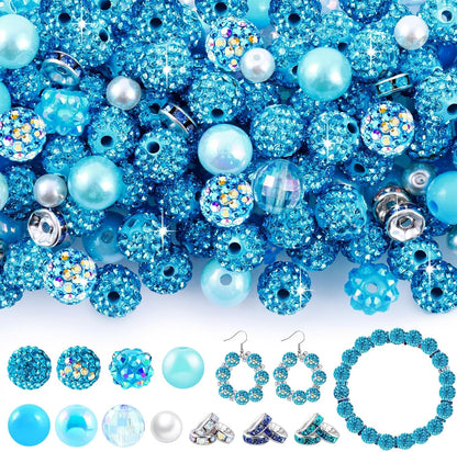 300 Pcs Diamonds Beads for Jewelry Making, Included 10 mm Red Rhinestone Beads for Bracelets, Bubblegum Bead for Pen Making, Pearl and Spacer Bead for Bracelet Necklace Earring Crafting