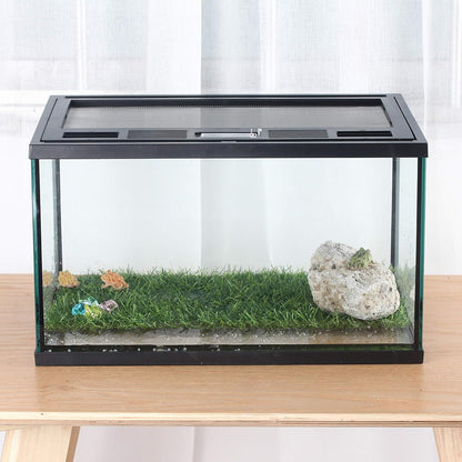 crapelles Frogs Glass Terrarium Feeding kit Tank, 15.7×11×9 inches, for Reptile Amphibians, Insect, Horned Frogs, Waterweed Prairie Style Habitat, with Green Artificial Turf Pad, Natural Volcanic Rock