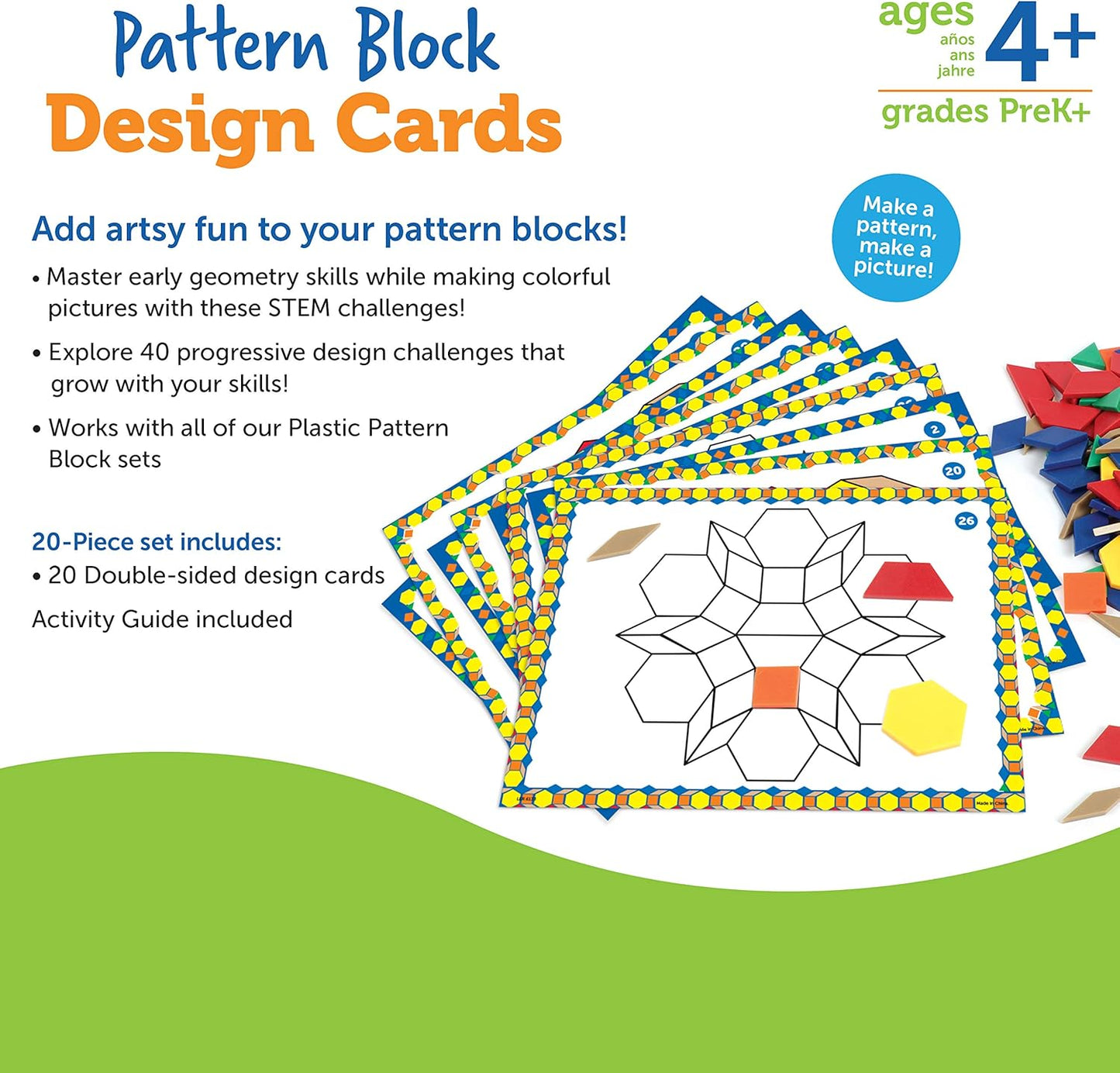 Learning Resources Pattern Block Design Cards, Color Recognition, STEM Toy, Ages 4+