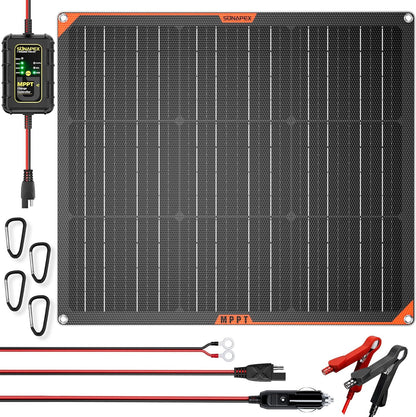 SUNAPEX 12V 10 Watt Solar Trickle Charger Maintainer - Waterproof Solar Powered Battery Charger - Solar Panel Kit Built-in Smart Charge Controller for Car Rv Trailer Truck Boat Automotive Marine