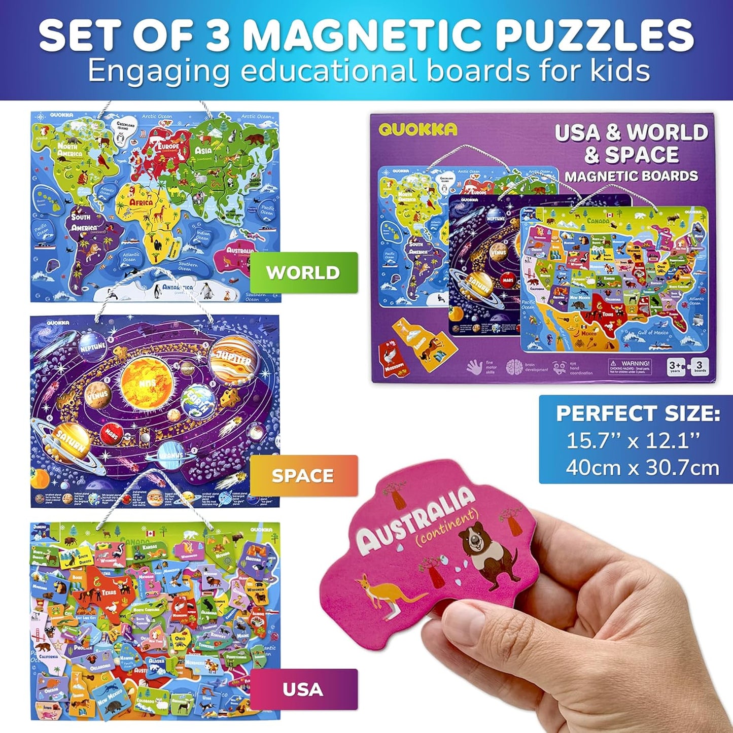 QUOKKA Puzzles for Kids Ages 4-6 - Realistic USA Map Wooden Puzzles for Toddlers 3-5 - Montessori Wood Educational Toys for 2-4 Years Old - United States Geography Learning Games for Kids 6-8