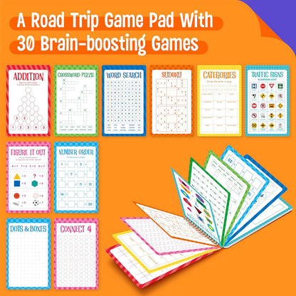 Logic Puzzles Game Pad, 30 Reusable & Erasable Logical Thinking Games-Sudoku, Scavenger Hunt, Math Games, Dry Erase Brain-Boosting Puzzles Activities Pad for Kids, Road Trip, Airplane & Car Travel