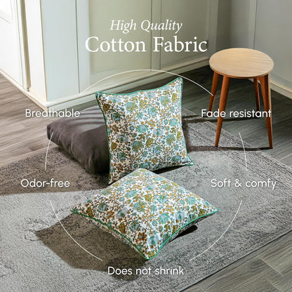CPC 100% Cotton Throw Pillow Covers 18x18 Inch, Set of 2 Green Block Print Pattern Couch Pillow, Cute Boho Decorative Pillows for Living Room, Bedroom with Hidden Zipper- Agate Green