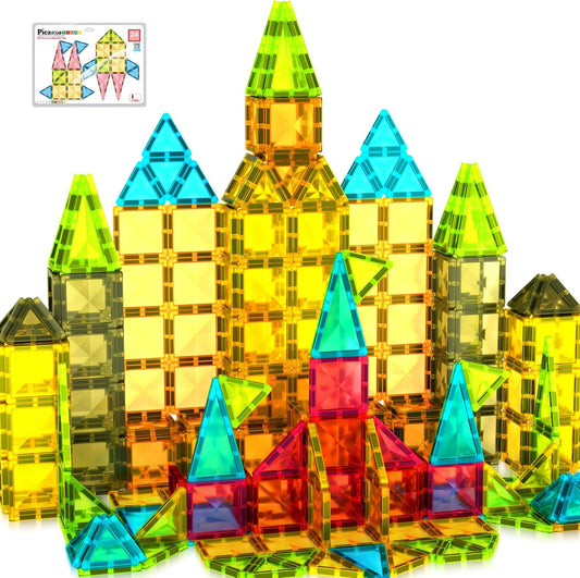 PicassoTiles 40pc Nano Mini Magnetic Tile Construction Building Blocks Travel Toy Set with Storage Case STEM Educational Fun Learning Magnet Tiles Stacking Toys for Toddlers Girls Boys Ages 3+ PN01
