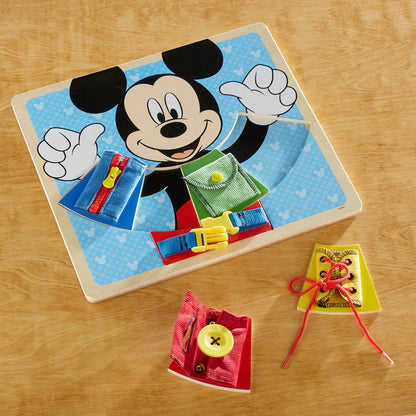 Melissa & Doug Mickey Mouse Clubhouse Wooden Basic Skills Board - Zip, Lace, Tie, Buckle, Button, and Snap
