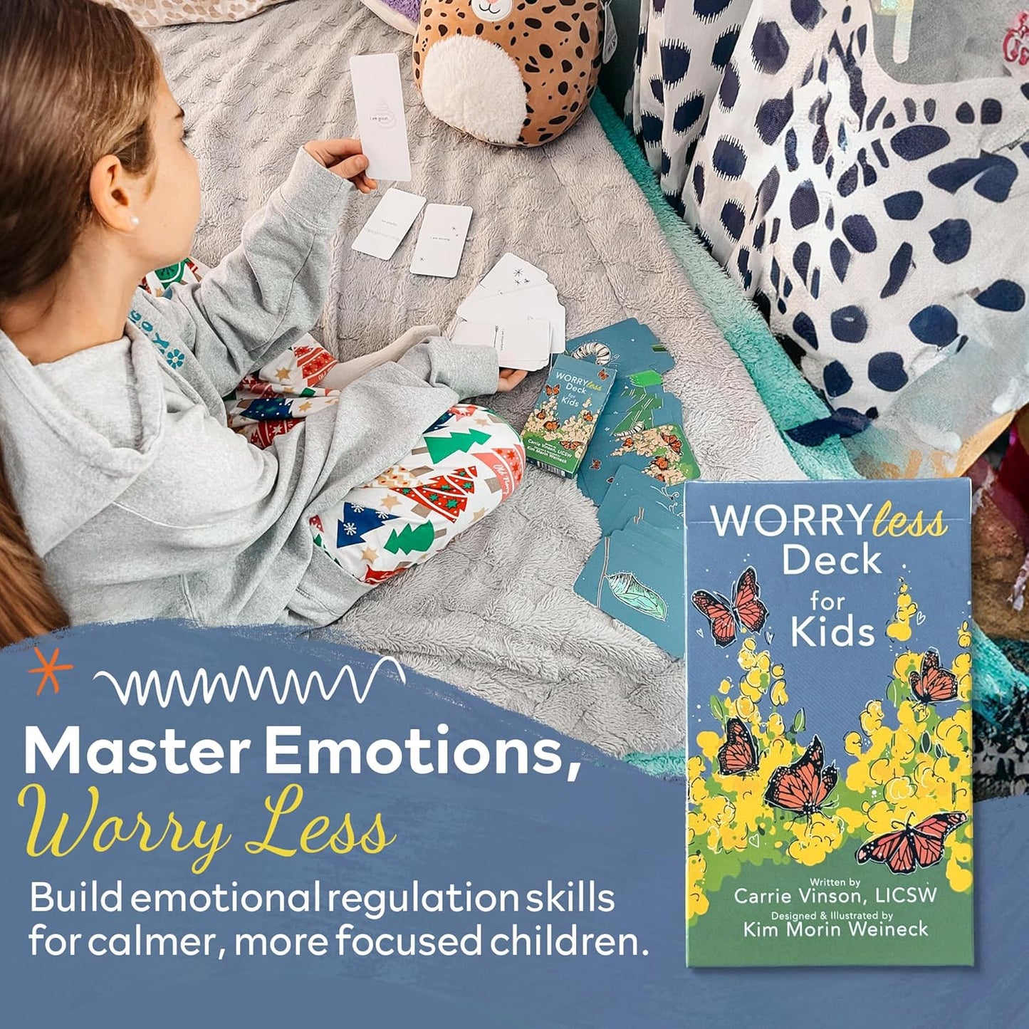 Worry Less Kids Deck - Emotional Regulation Tools for Kids, 52 Therapy Cards with Affirmations & Coping Skills, Helps Children Talk About Feelings, Ideal Tools for Health Therapists