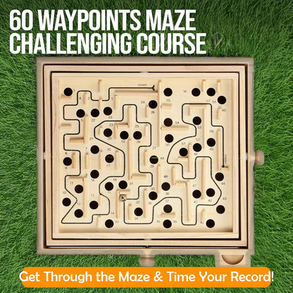 STERLING Wooden Labyrinth Marble Maze Game, Large 12.75" x 11.5" Tilt Maze Game Board with 60 Waypoints and Marble Balls Included, for Kids and Adults 6 Years and Up