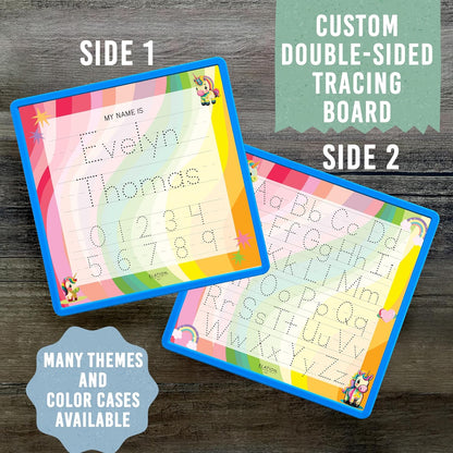 Kid's Name Tracing Board | Dry Erase Letter Tracing | Reusable Name Alphabet Tracing| Number Tracing | Personalized | Baby Unicorn Theme