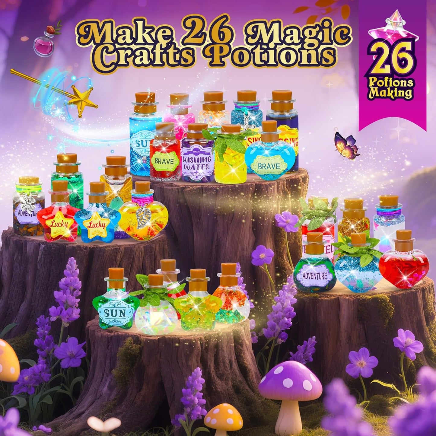 CARTELL Fairy Magic Potions Kit for Kids, Upgraded 26 DIY Mixed Magic Wizard Potion Bottles, Mystery Potions Craft Kit, Christmas Decorations Birthday Gifts for Age 6 7 8 9 10+ Year Old Girls Boys
