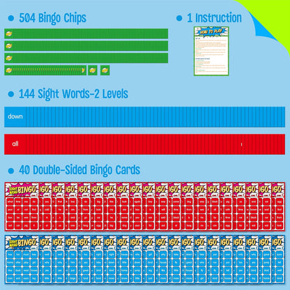 Sight Word Bingo Game, 144 Sight Words Learn to Read Level 1 & Level 2 Bingo Board Game Dolch's & Fry's Words Lists for Kindergarten and Preschool, Grade 1st, 2nd, Kids 4-8 (Up to 25 Players)