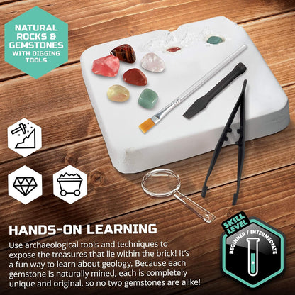 Discovery™ Gemstone Mining Kit - Excavate Real Gems & Rock Minerals, Fun DIY STEM Experiment, Educational Geology Activity Toy, Safe Non-Toxic Kids Learning Set Gift, Chisel Magnifying Glass Tools
