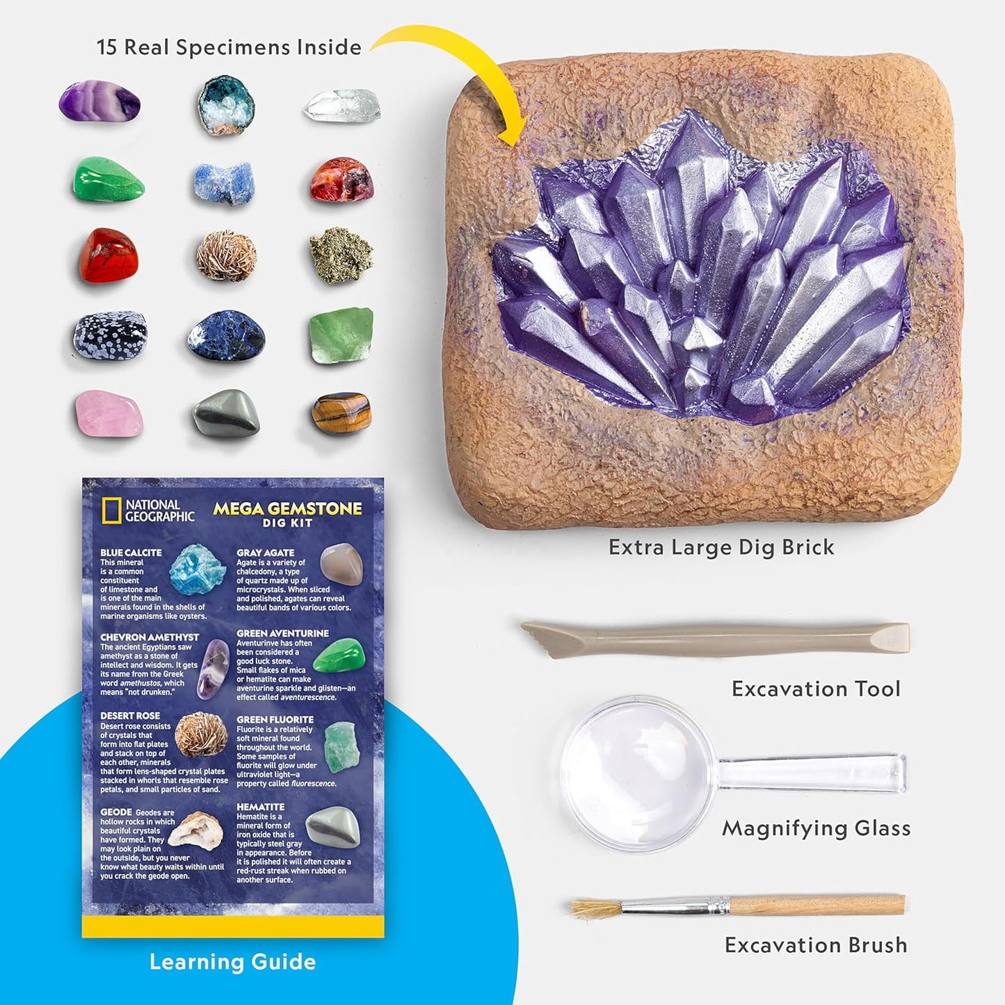 National Geographic Gigantic Gemstone Dig Kit – Excavate 100 Real Gems from a Giant Dig Brick, Gem Mining Kit for Kids, STEM Rock Collection Activity, Includes Tools & Learning Guide