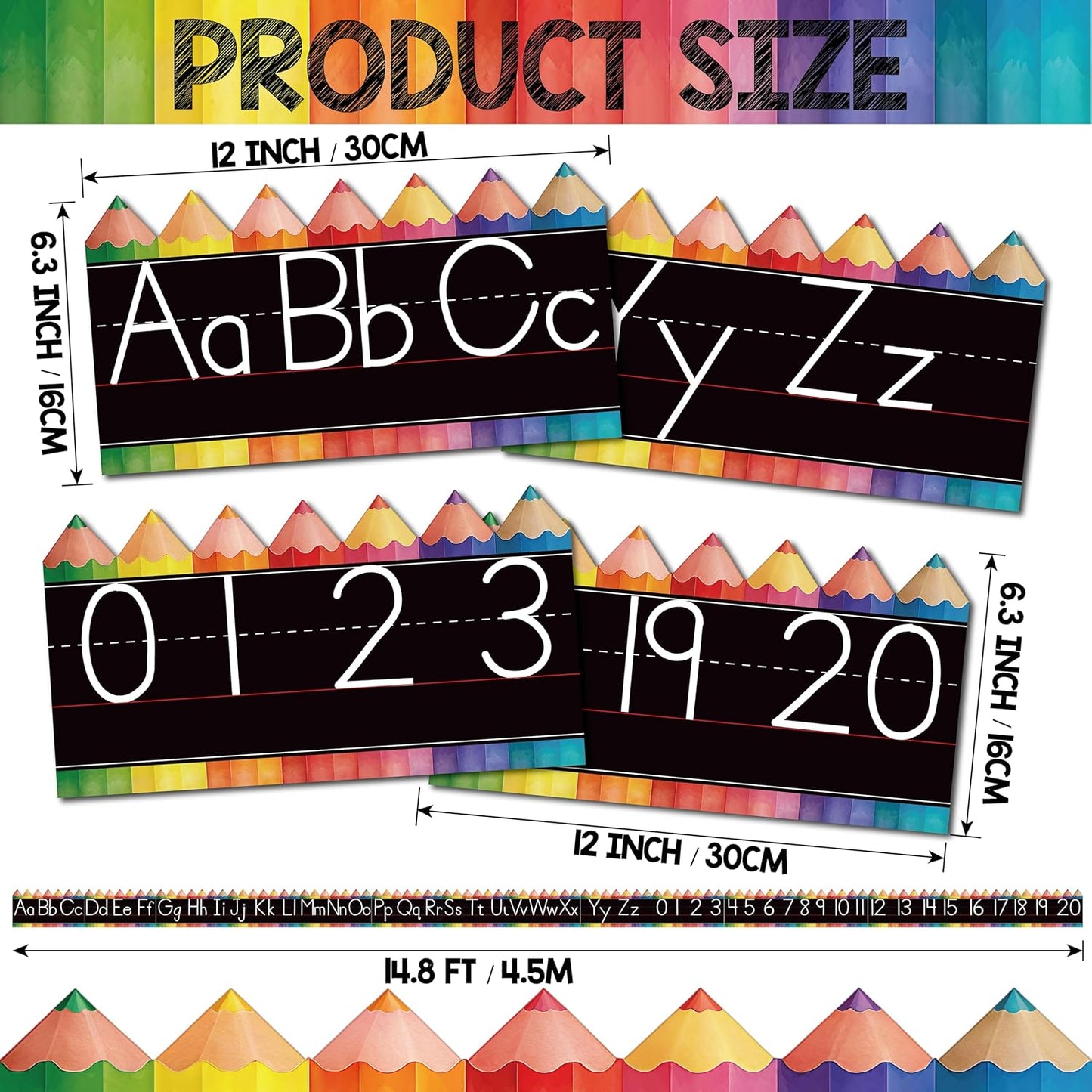 Alphabet for Classroom Wall - 15 PCS Crayon ABC Manuscript Alphabet Line for Classroom Wall Alphabet Bulletin Board Set for Pre School Elementary Classroom Homeschool, Playroom Bedroom Decorations