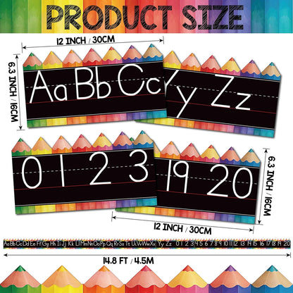 Alphabet for Classroom Wall - 15 PCS Crayon ABC Manuscript Alphabet Line for Classroom Wall Alphabet Bulletin Board Set for Pre School Elementary Classroom Homeschool, Playroom Bedroom Decorations