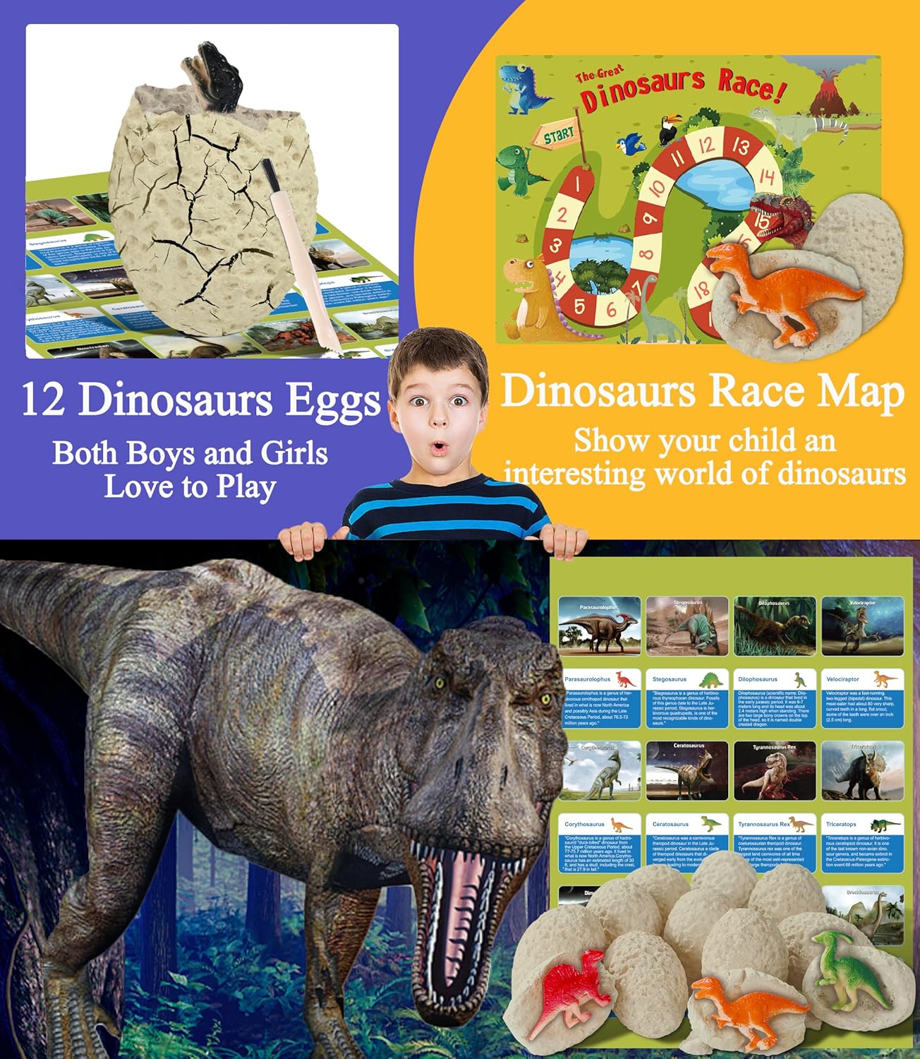 Dinosaur Easter Egg Toys Dig Kit for Kids, Science STEM Gifts for 3 4 5 6 7 8 9 10 Year Old Boys Girls, Discover 12 Dino Eggs Excavation Fossil Digging Dragon Toy, Educational Archaeology Party Games