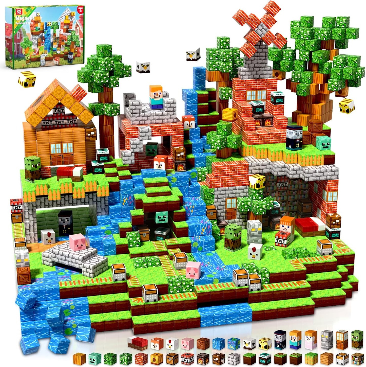 Goody King Magnetic Blocks |100PCS Magnetic Building Blocks Magic‘s House Magnetic Cube,Magnetic Blocks for Kids Ages 3-10,STEM Montessori Stacking Toy, Sensory Tiles Building Birthday for Toddlers