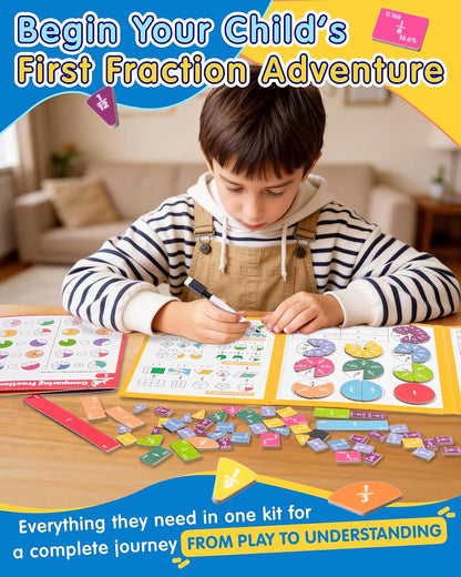 Magnetic Fraction Demonstration Book, Fraction Manipulatives with Magnetic Fraction Tiles & Circles, Montessori Magnetic Fraction Playbook for Hands-On Elementary Math Learning Toys