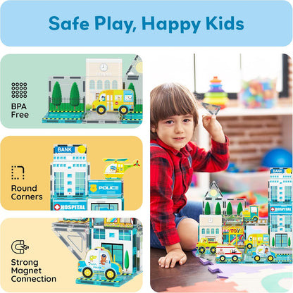 PicassoTiles Magnet Tiles Magnetic Building Blocks Aquarium Marine Animal Theme Set with 8 Character Action Figures Shark Crab Turtle STEM Toys Construction Preschool Toddlers Kids Boys Girls 3+ PTQ15