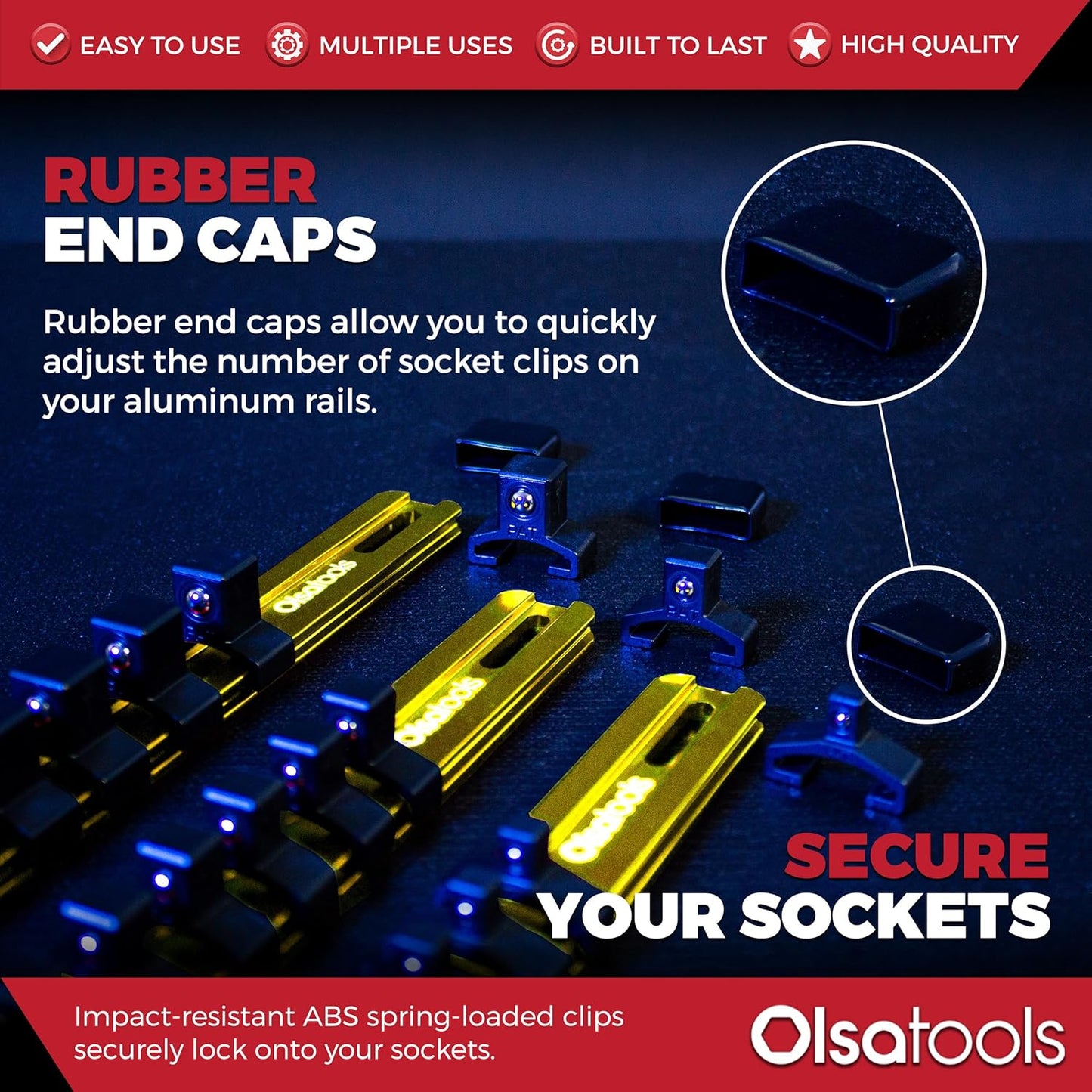 Olsa Tools Aluminum Socket Organizer, 3pc Set - Yellow Socket Holder Kit 1/2-Inch, 3/8-Inch, and 1/4-Inch Drive - Holds 58 Chrome or Impact Sockets - Professional Grade Socket Rails - Part: 1110