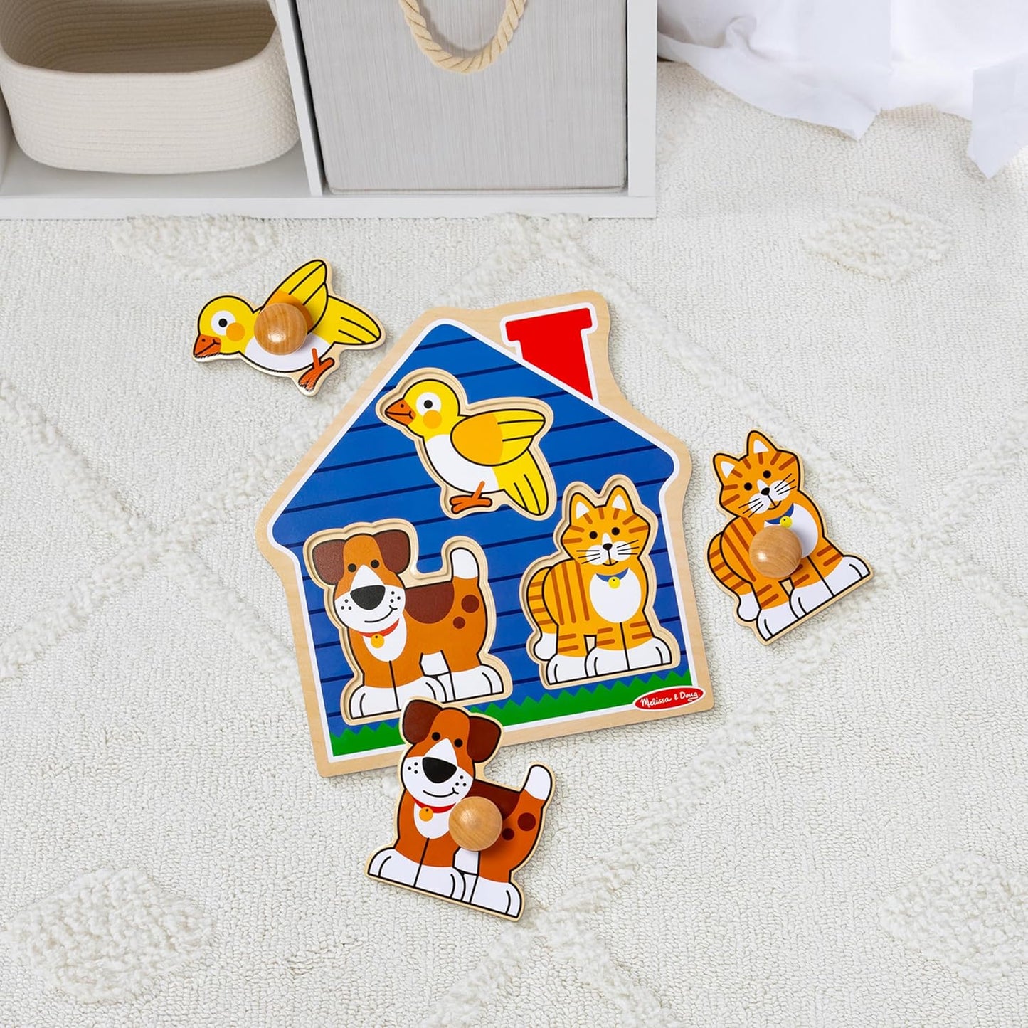 Melissa & Doug Pet Animals Jumbo Knob Puzzle, Wooden Peg Puzzle for Toddlers, Educational Toy for Shape Recognition and Fine Motor Skills, Ages 1+