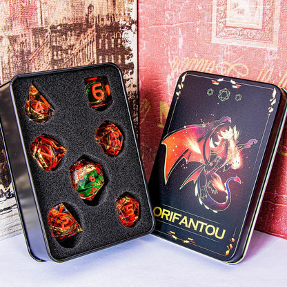 Magic Golden Ring DND Dice Set Sharp Edge Red Resin Dice with Box, for use with Dungeons Dragon RPG D&D Tabletop Games Lord D and D Polyhedral Dice Set