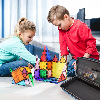 PicassoTiles 101 PCs Magnetic Tiles Building Block with Storage Case Included Bold Colors Travel Carry Case Construction Set for Boys & Girls Great Gift Preschool Kindergarten Montessori Playing Toys