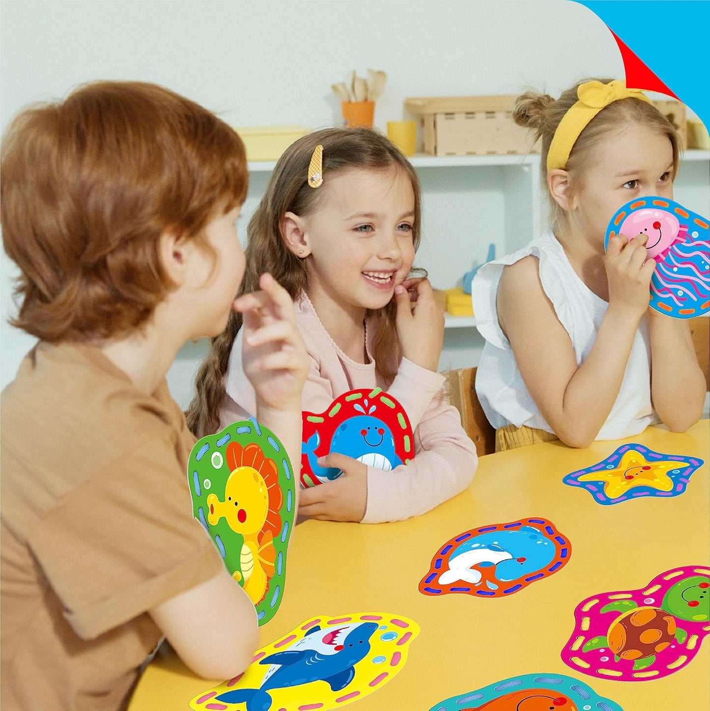SpriteGru 9 Pieces Kids Lacing Cards, Double Sided Sewing Cards in 9 Vehicle Cards with 9 Colorful Laces, Imagination Development Lacing Toys Games for Children Educational and Learning Activity