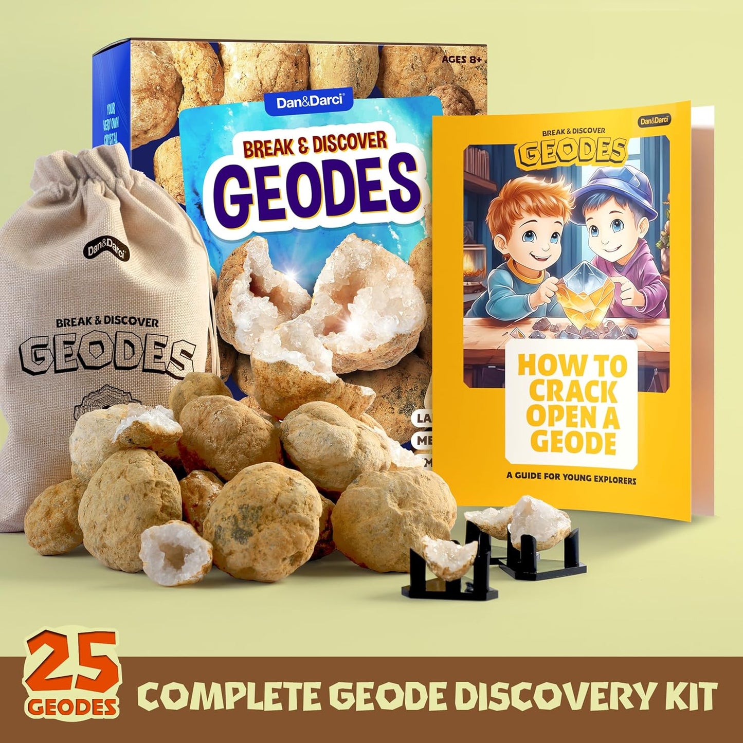 Dan&Darci Break Your Own Geodes - Hollow White Moroccan 1" - 2.5" Large, Medium, Small Geode for Kids - Science Kits for Kid Ages 8-12, 8-10, 12-14 Age - Discovery Toys Gifts