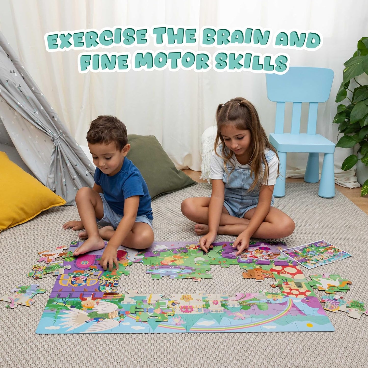BONNYCO Giant Floor Puzzles for Kids of Jungle Animals with 48 Large Pieces. Safari Jumbo Puzzle 36.2 x 24.4 in, Gifts for Boys and Girls, Educational Kids Toys Ages 2-8