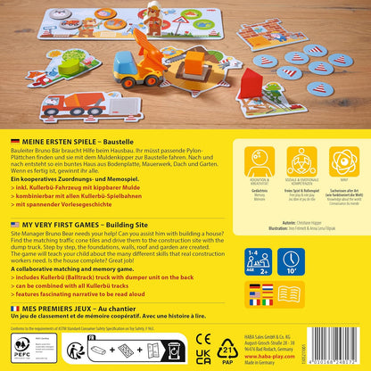 HABA My Very First Games Building Site, A Cooperative Learning Kids Game, Toddler Learning Activities & Games for 2+ Year Olds with Included Toy Truck