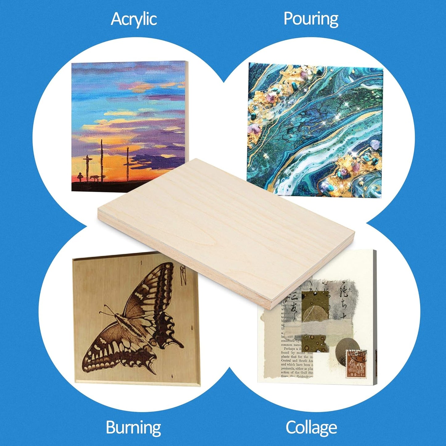 Falling in Art Unfinished Birch Wood Canvas Panels Kit, 4 Pack of 8x10’’ Studio 3/4’’ Deep Cradle Boards for Pouring Art, Crafts, Painting, and More