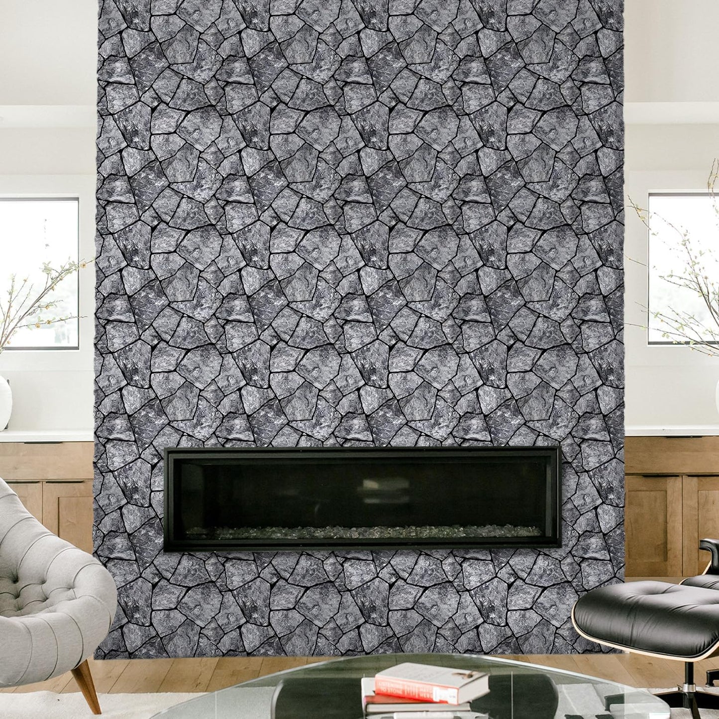 COMSTICKC 3D Faux Gray Stone Wall Sticker Peel and Stick Wall Panels,10 Pcs of 12"X12",Ultra-Light Thin PVC Decorative Tiles Rocks Stone Backsplash Interior Decor,Paintable
