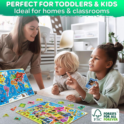QUOKKA Puzzles for Kids Ages 4-6 - Realistic USA Map Wooden Puzzles for Toddlers 3-5 - Montessori Wood Educational Toys for 2-4 Years Old - United States Geography Learning Games for Kids 6-8