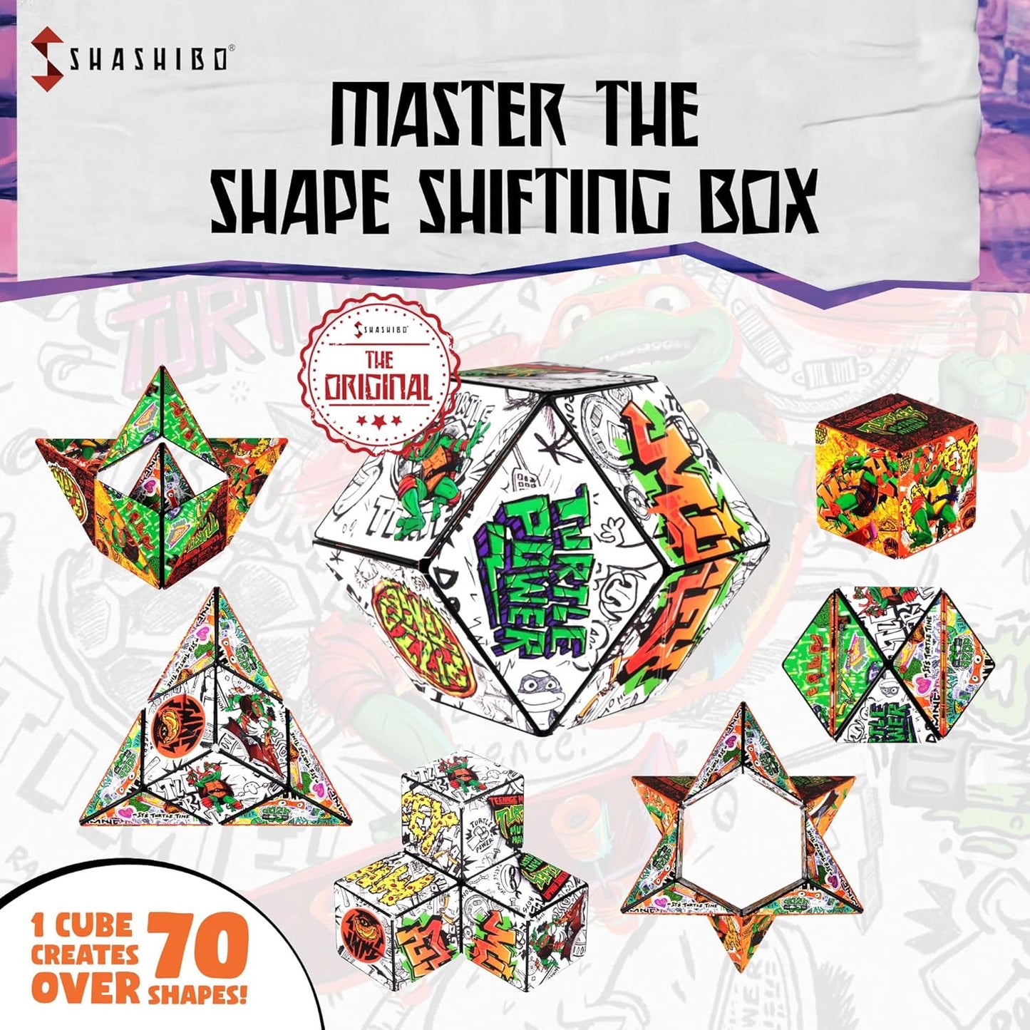 SHASHIBO Teenage Mutant Ninja Turtles Shape Shifting Box - STEM Magnetic Fidget Cube that Transforms Into Over 100 Shapes, Download Fun in Motion Toys Mobile App (Raphael)