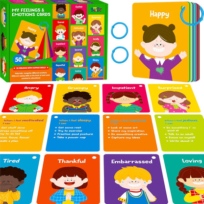 50 PCS Kid First Cognitive Flashcards,Double Sided Printed 7 in 1 Colorful Cards Alphabet,Numbers, Foods,Animals,Shapes,Colors with 3 Reclosable Rings,Learning Tool for Pre-K Kindergarten Toddlers