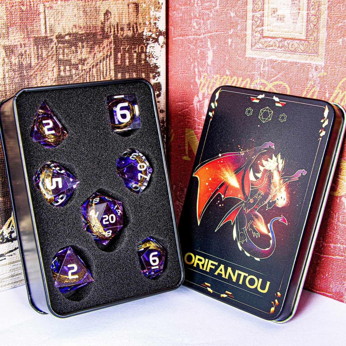 Magic Golden Ring DND Dice Set Sharp Edge Red Resin Dice with Box, for use with Dungeons Dragon RPG D&D Tabletop Games Lord D and D Polyhedral Dice Set