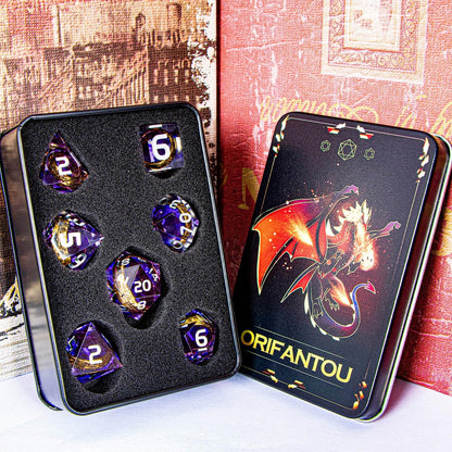 Magic Golden Ring DND Dice Set Sharp Edge Red Resin Dice with Box, for use with Dungeons Dragon RPG D&D Tabletop Games Lord D and D Polyhedral Dice Set