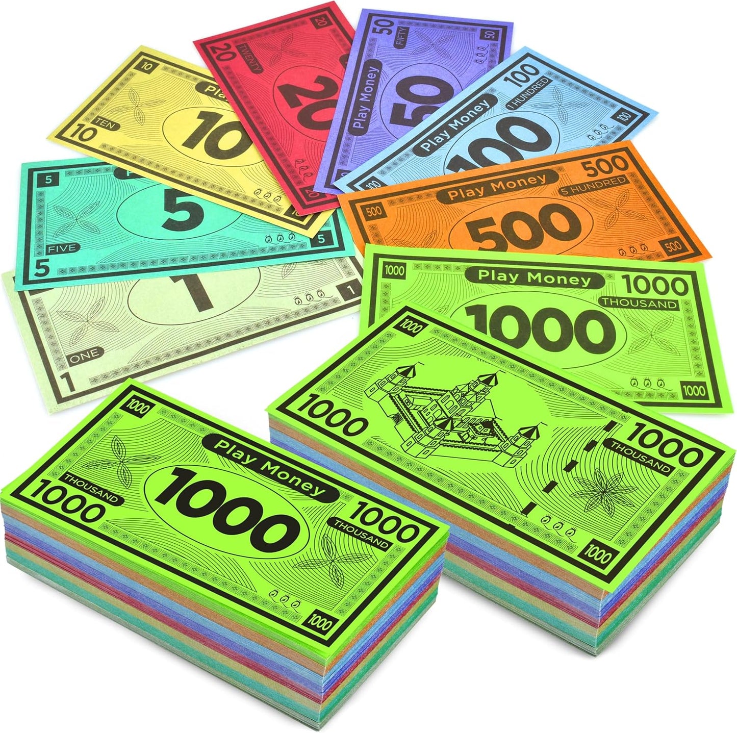 Queensell Play Money Suitable for Monopoly Board Game – 480 pcs of 60 Each Bill Denomination – Double Sides Printing Paper Money for Pretend Play Cashier - 480 pcs