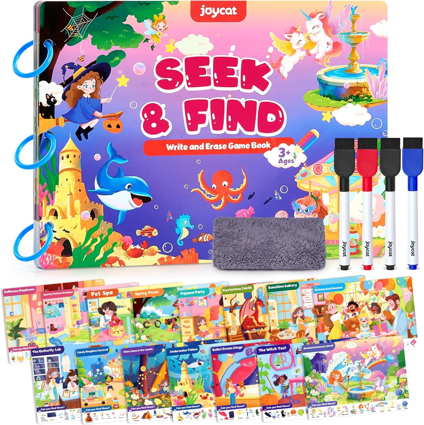 JoyCat Seek & Find Game Books - Preschool Learning Activity for Toddlers & Kids Ages 3-5, Travel Activities Toys for Road Trip Car Airplane, Busy Book, Birthday Gifts for Girls and Boys Ages 4-8