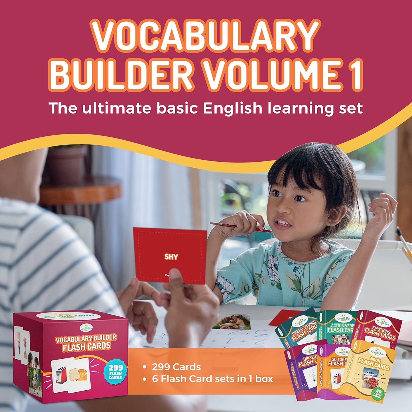 299 Vocabulary Builder Flash Cards, Educational Photo Cards for Home, Speech Therapy Materials, ESL Teaching Materials Includes Emotions, Matching Go Togethers, Nouns, Opposites, Prepositions, Verbs