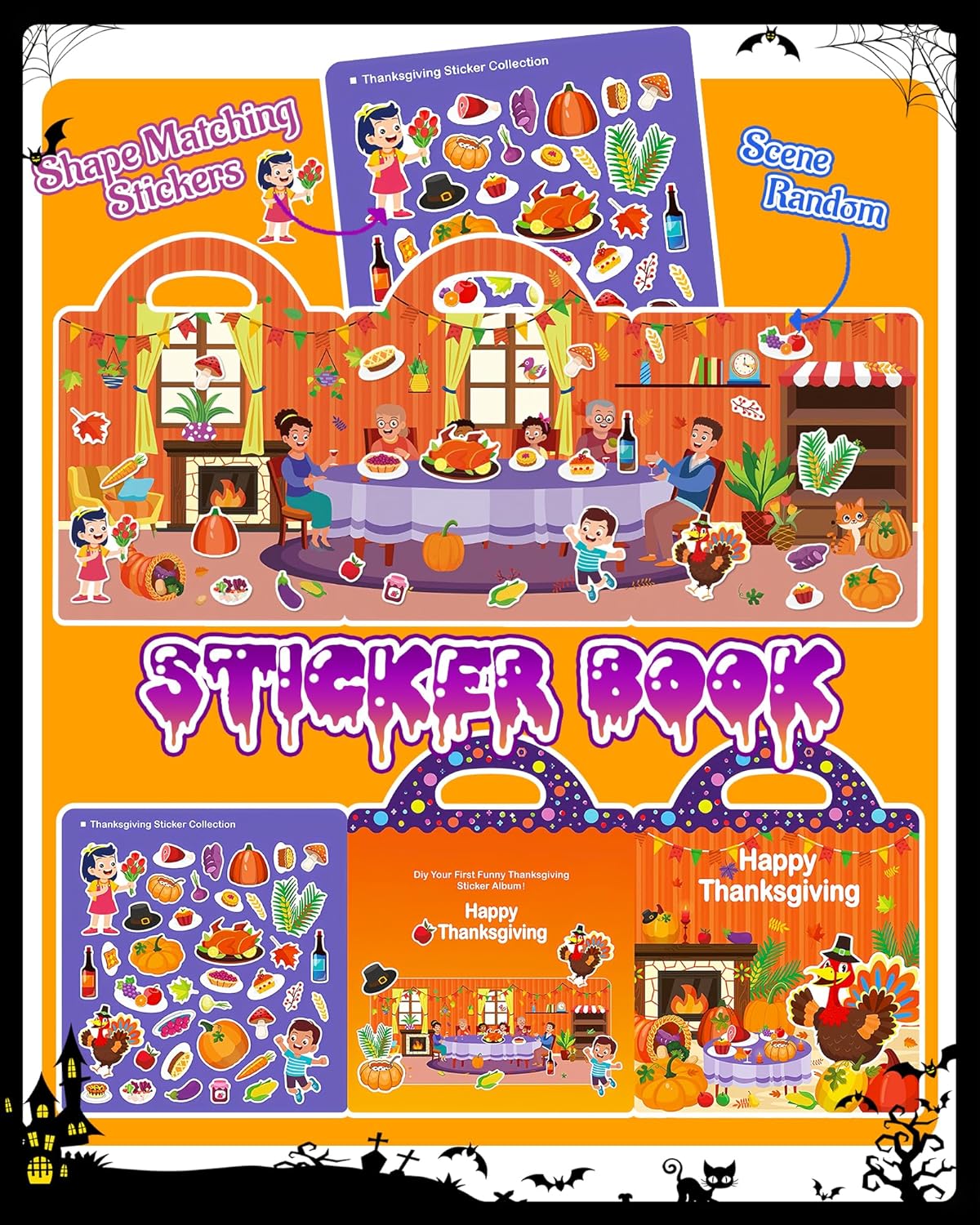 Halloween Sticker Books for Kids, Reusable Sticker Books for Toddlers, Halloween Travel Toys Acticities Crafts Birthday Gifts for Boys Girls Kids