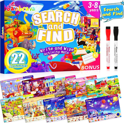 Baobrava Search and Find Book and Handwriting Practice Books Set, More Than 50+ Preschool Learning Activities for Toddler and Kids 3-8, Travel Games for Road Trip Car Airplane